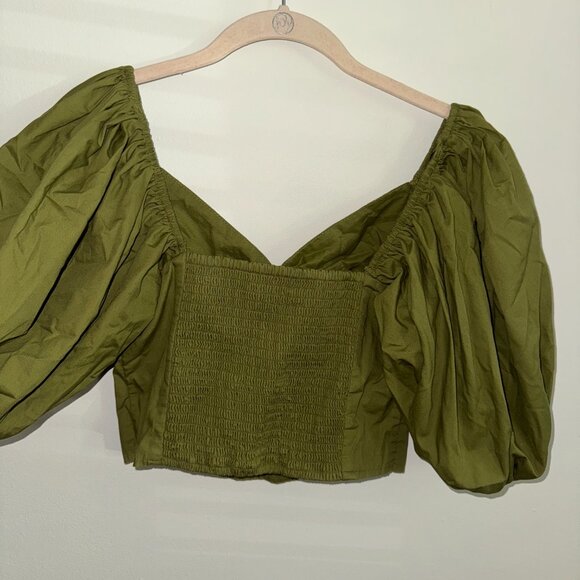 Abercrombie Olive Green Puff Sleeve Crop Top - Picture 4 of 4